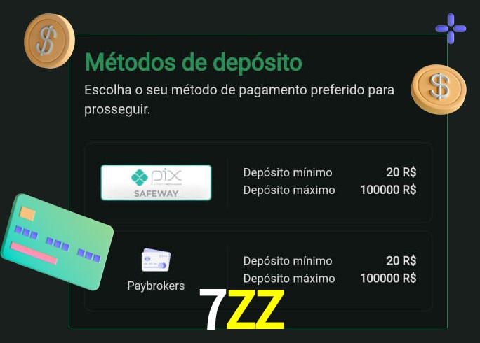 O cassino 7ZZ oferece uma grande variedade de métodos de pagamento